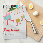 Kerstverlichting, bubbels, cadeaus en Rooster Theedoek (Quarter Fold)