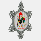 Kerstverlichting, bubbels, cadeaus en Rooster Tin Sneeuwvlok Ornament (Links)