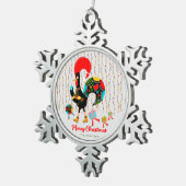 Kerstverlichting, bubbels, cadeaus en Rooster Tin Sneeuwvlok Ornament (Rechts)