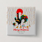 Kerstverlichting, bubbels, cadeaus en Rooster Vierkante Button 5,1 Cm (Voorkant)