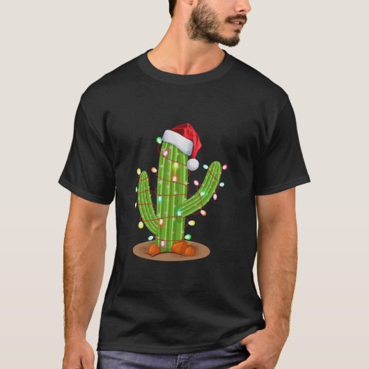 Kerstverlichting Cactus Lover Grappige Xmas Lange  T-shirt (Voorkant)