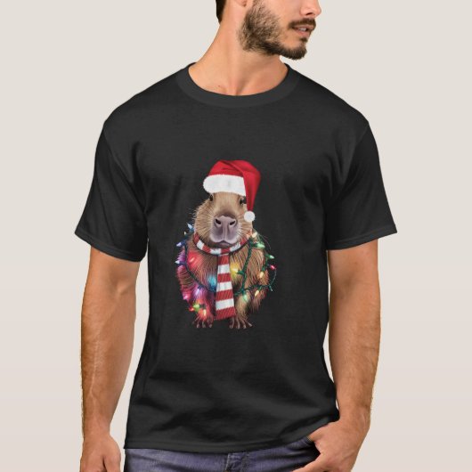 Kerstverlichting Capybara Santa Hat Funny Capybara T-shirt (Voorkant)