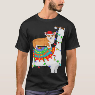 Kerstverlichting Corgi-hond rijdt op lama Kerstmis T-shirt