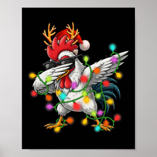 Kerstverlichting Dabbing Kip Kerstman Grappig Kers Poster