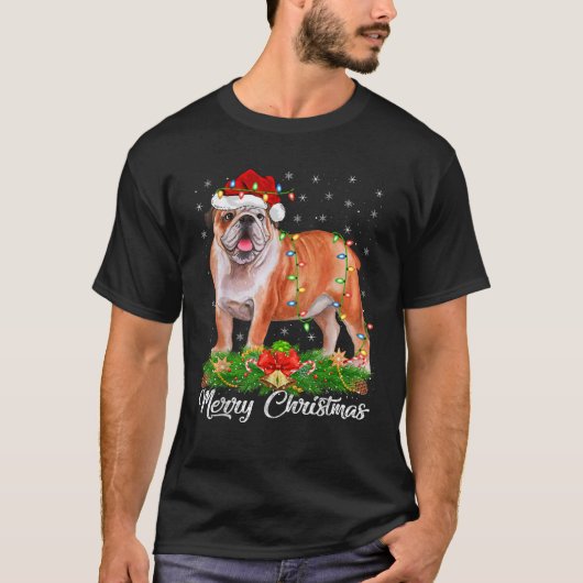Kerstverlichting Decor Santa Hat Engels Bulldog Ch T-shirt (Voorkant)