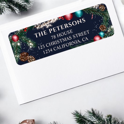 Kerstverlichting dennentakken sneeuwblauw feesteli etiket