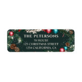 Kerstverlichting dennentakken sneeuwgroen feesteli etiket (Voorkant)