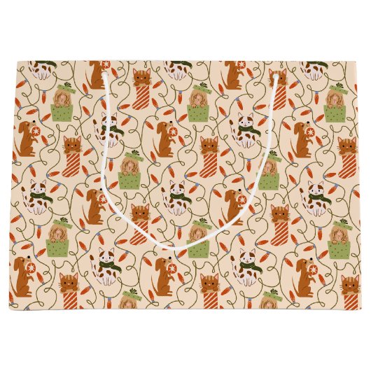 Kerstverlichting Dieren Patroon Geel Groot Cadeauzakje (Voorkant)