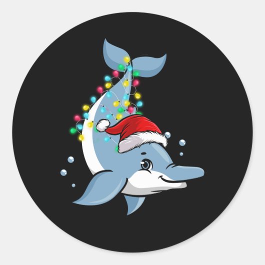 Kerstverlichting Dolfijn Dragen Xmas Pet Dolfijn Ronde Sticker (Voorkant)