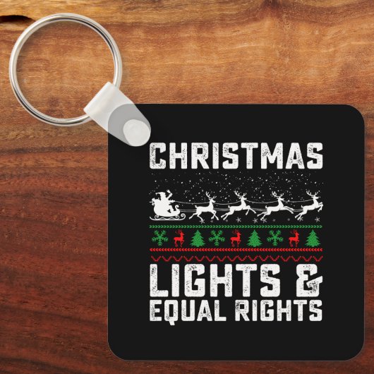 Kerstverlichting en gelijke rechten feminist sleutelhanger (Voorkant)