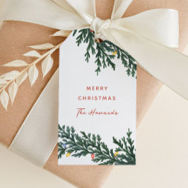 Kerstverlichting en groen cadeaulabel