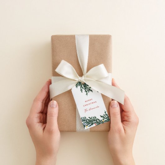 Kerstverlichting en groen cadeaulabel