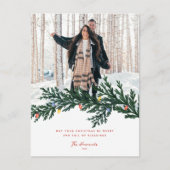 Kerstverlichting en groen Foto Feestdagenkaart (Voorkant)