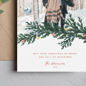 Kerstverlichting en groen Foto Feestdagenkaart