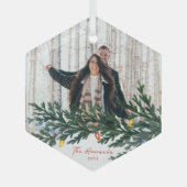 Kerstverlichting en groen Foto Glas Ornament (Voorkant)