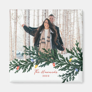 Kerstverlichting en groen Foto Magneet