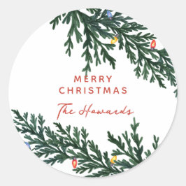 Kerstverlichting en groen ronde sticker