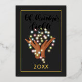 Kerstverlichting Familie Fotocollage Folie Feestdagenkaart (Voorkant)