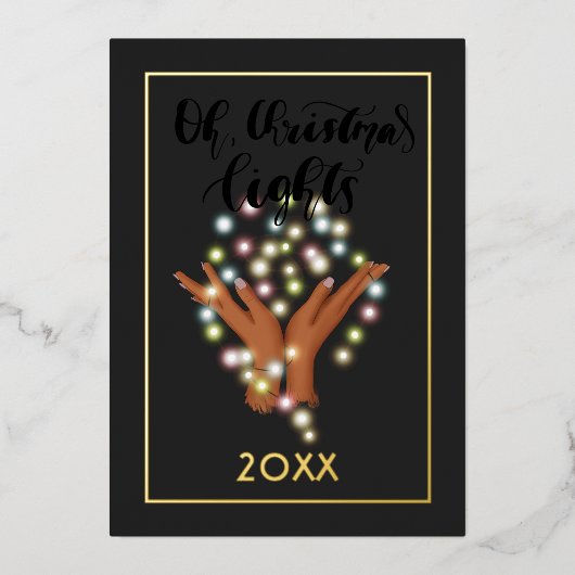 Kerstverlichting Familie Fotocollage Folie Feestdagenkaart (Voorkant)