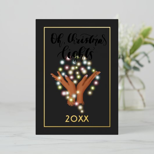 Kerstverlichting Familie Fotocollage Folie Feestdagenkaart (Staand Voorkant)