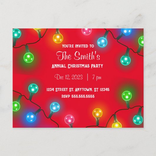 Kerstverlichting Feestuitnodiging Briefkaart (Voorkant)