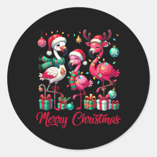 Kerstverlichting Flamingo Kerstman Hoed Sneeuw Ker Ronde Sticker