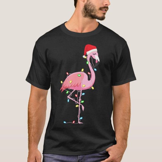 Kerstverlichting Flamingo Lover Grappige Kerstmis T-shirt (Voorkant)