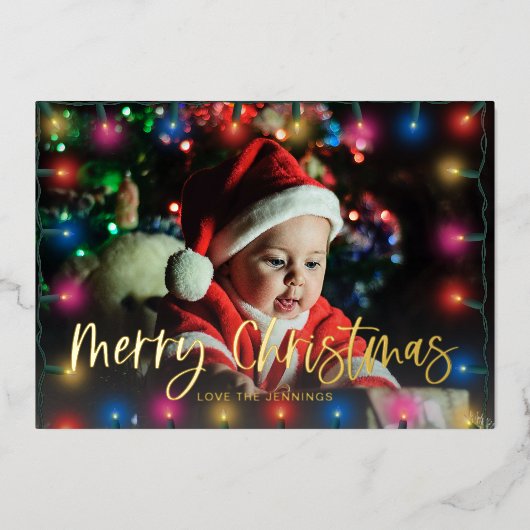 Kerstverlichting & Foto Folie Uitnodiging (Voorkant)
