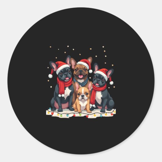 Kerstverlichting Franse Bulldogs Xmas Frenchie Dog Ronde Sticker (Voorkant)