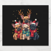 Kerstverlichting Franse Bulldogs Xmas Frenchie Dog Sparkling Wijnetiket (Enkel label)