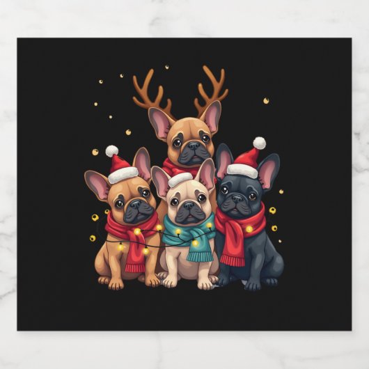 Kerstverlichting Franse Bulldogs Xmas Frenchie Dog Sparkling Wijnetiket (Enkel label)
