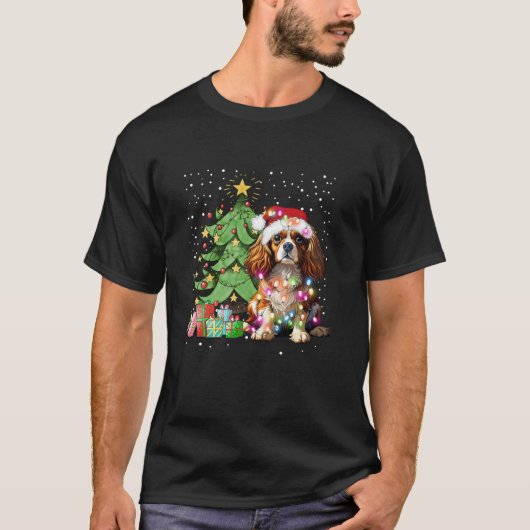 Kerstverlichting Funny Cavalier King Charles Spani T-shirt (Voorkant)