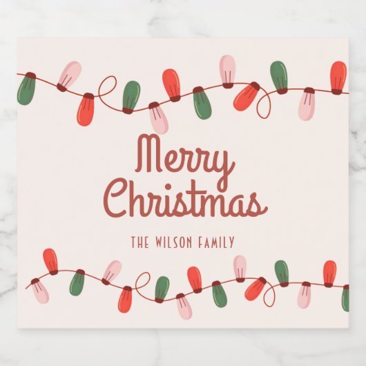 Kerstverlichting Gekleurd Vrolijk Kerstmis Adres Sparkling Wijnetiket (Enkel label)