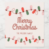 Kerstverlichting Gekleurd Vrolijk Kerstmis Adres Wijn Etiket (Enkel label)