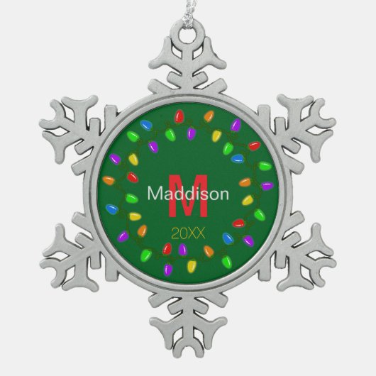 Kerstverlichting gepersonaliseerd tin sneeuwvlok ornament (Voorkant)
