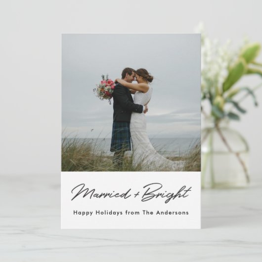 Kerstverlichting Getrouwd en Bright Pas getrouwd F Feestdagenkaart (Staand voorkant)