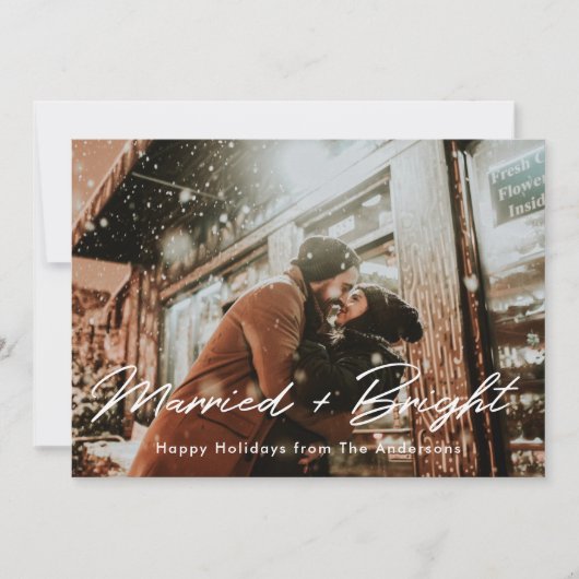 Kerstverlichting Getrouwd en heldere foto-overlay Feestdagenkaart (Voorkant)