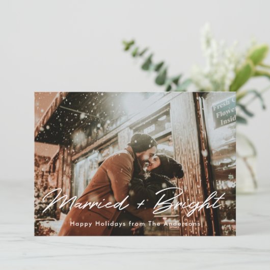 Kerstverlichting Getrouwd en heldere foto-overlay Feestdagenkaart (Staand voorkant)