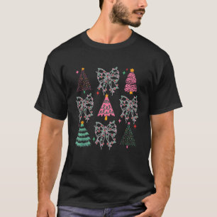 Kerstverlichting Girly Coquette Bow Roze kerstboom T-shirt
