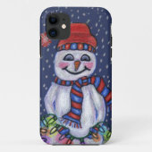Kerstverlichting glimlachende sneeuwman Case-Mate iPhone case (Achterkant)