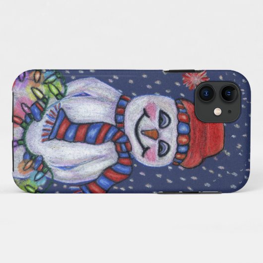 Kerstverlichting glimlachende sneeuwman Case-Mate iPhone case (Achterkant (horizontaal))