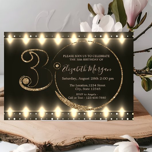 Kerstverlichting Goud Glitter 30e Verjaardag Kaart