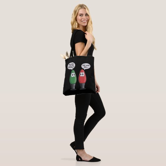 Kerstverlichting grap lamp werken uit op tote bag (Op model)