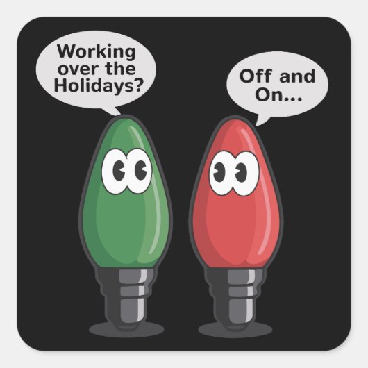 Kerstverlichting grap lamp werken uit op vierkante sticker (Voorkant)