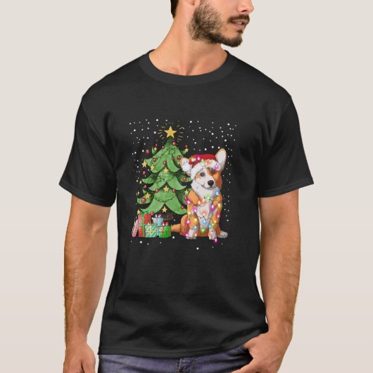 Kerstverlichting Grappige Corgi Dog Matching Famil T-shirt (Voorkant)