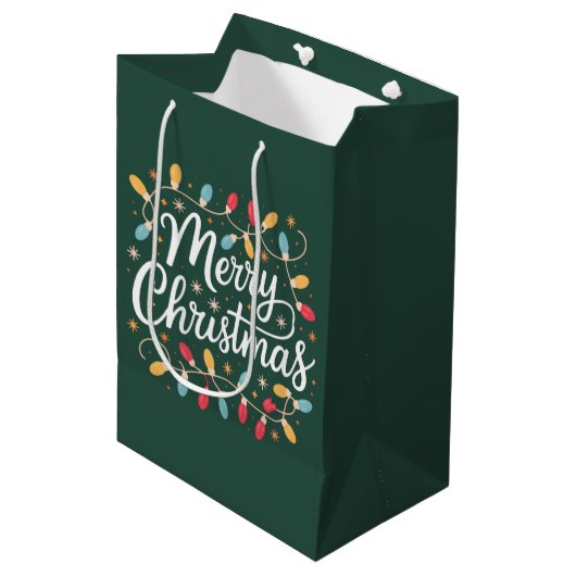 Kerstverlichting Grappige Kerst Vakantie Medium Cadeauzakje (Voorkant Gekanteld)