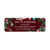 Kerstverlichting grenen takken sneeuw rood feestel etiket (Voorkant)