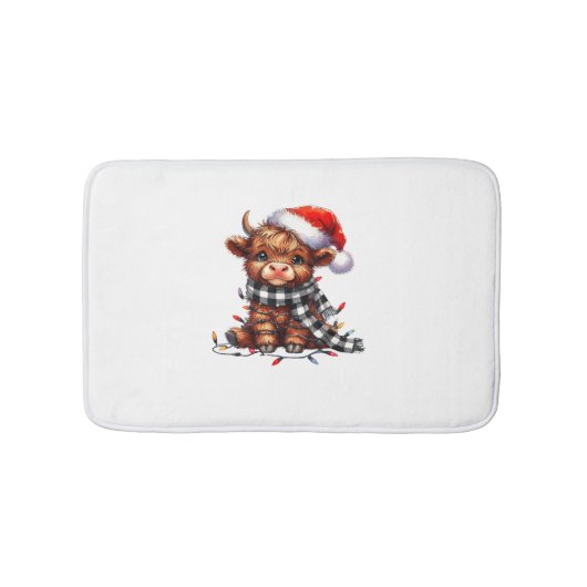 Kerstverlichting Highland Koe Baby Kerstlicht Badmat (Voorkant)