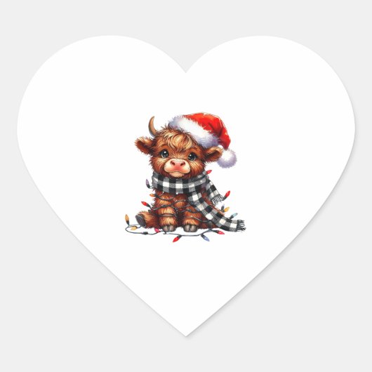 Kerstverlichting Highland Koe Baby Kerstlicht Hart Sticker (Voorkant)