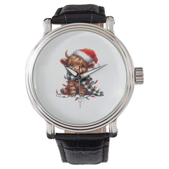 Kerstverlichting Highland Koe Baby Kerstlicht Horloge (Voorkant)